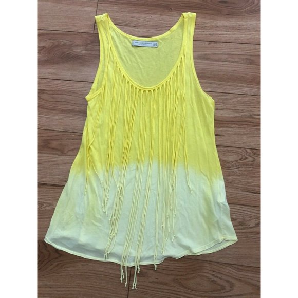 Zara Fringe Ombre Tank Women's MEDIUM Soft Yellow Sleeveless Dip Dye EUC - Picture 1 of 3